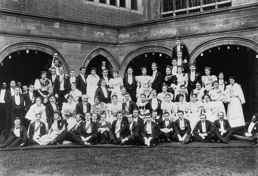 Sidney’s first ever May Ball in 1894 taken in Cloister Court. A group of students pose for the photo.