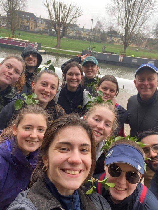 Sidney’s second women’s crew (W2) celebrating in front of the River Cam