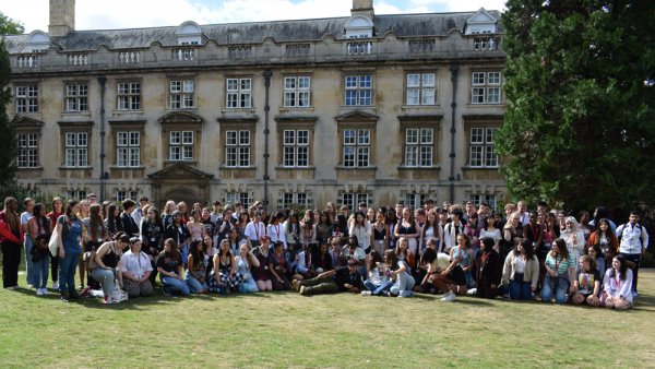 Students gathered outside Christ's College 