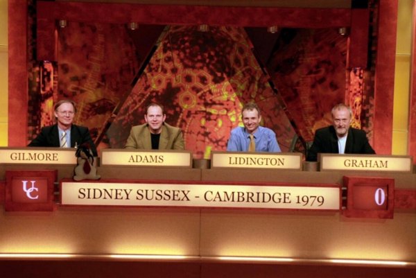 Sidney’s winning 1979 team appearing in the ‘Reunited’ show. Pictured here is John Gilmore (History, 1974), John Adams (Medicine, 1975), David Lidington (History, 1975) and Nicholas Graham (English, 1976)
